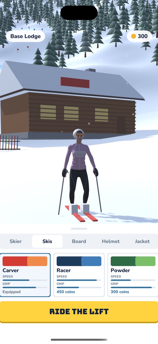 Skier standing at the base lodge with the gear shop open